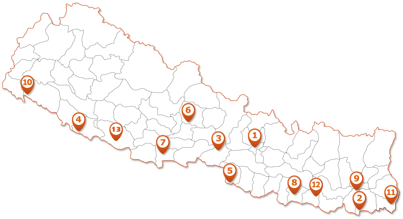 Map of Nepal with QbD's regional headquarters